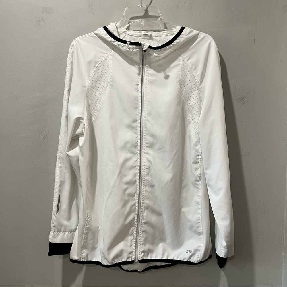 Champion Jacket Mens Size Large White Full Zip Hooded Anorak Windbreaker Rain